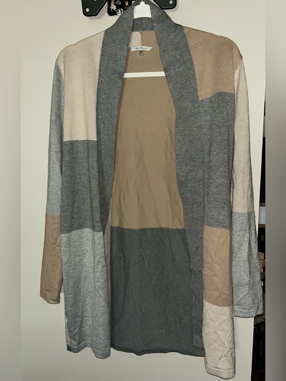 Vince Neutral Colorblock Open Cardigan — Gray, Tan & Cream